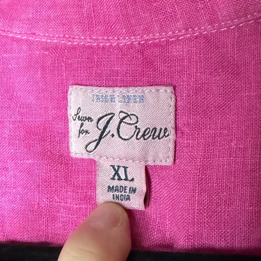 J. CREW 100% Irish Linen Bright Pink Short Sleeve Beachy Buttondown Shirt - Picture 4 of 7